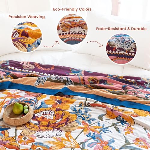 Image of MSGKV Boho Throw Blanket 50 inchx60 inch Fall Cotton Victoria Floral Blanket