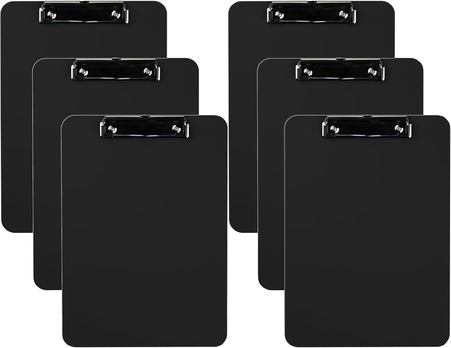 Pack of 6 Plastic Clipboards with Flat Clip, Durable Writing Boards for Work, Class, and Nursing Use, 12.5" x 9", Black