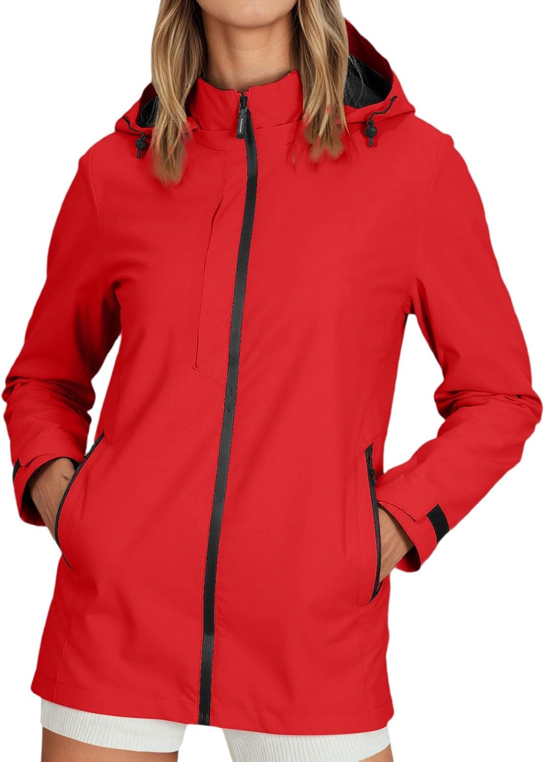 Womens Rain Jacket with Hood Waterproof Lightweight Raincoat Windbreaker Removable Hood Jacket with Pockets S-6XL
