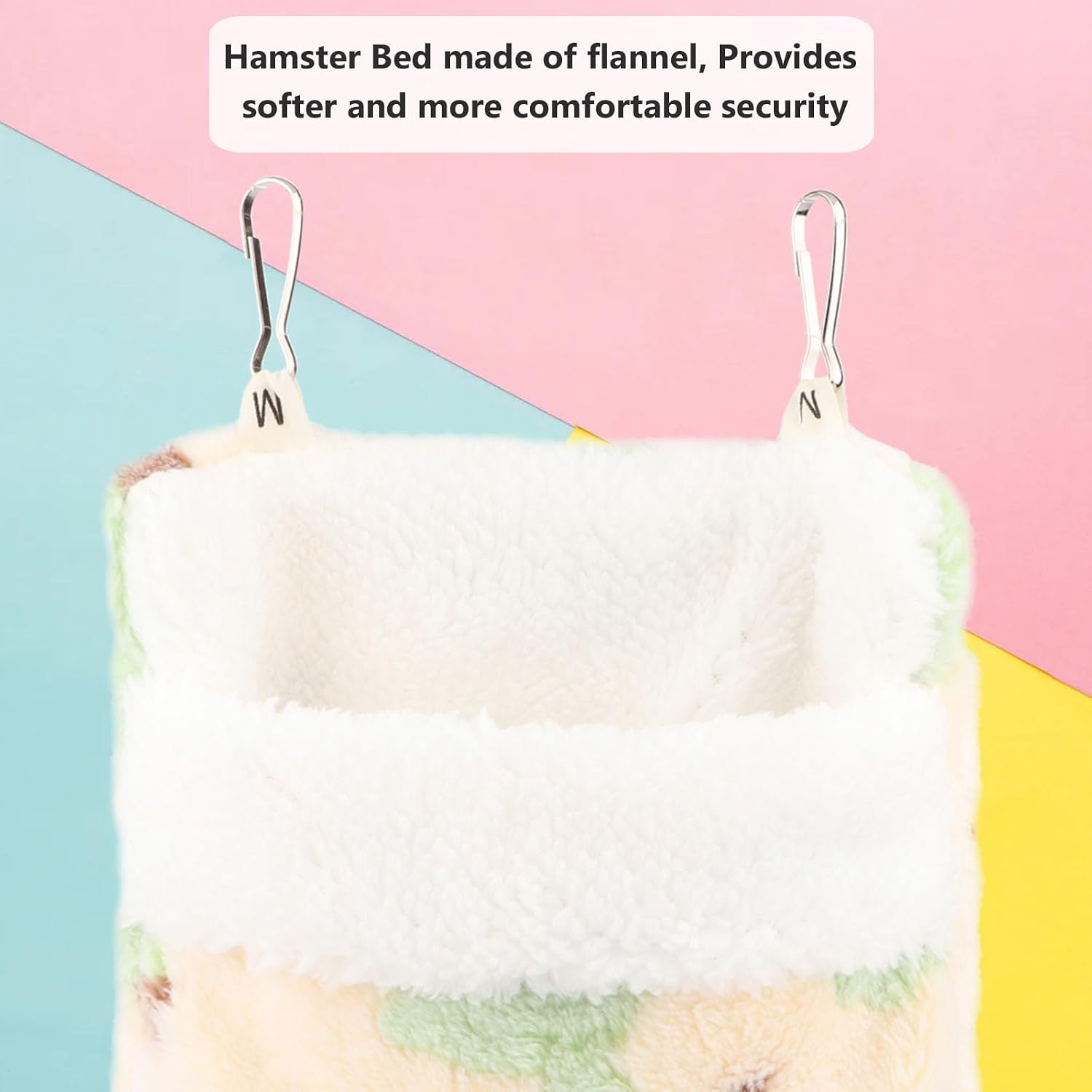 Sugar Glider Sleeping Pouch Hanging Bed for Small Pets, Green | Soft flannel warm & cozy, pouch snuggle design, metal hooks for easy hang, portable, fits hamsters/rats/hedgehogs/squirrels