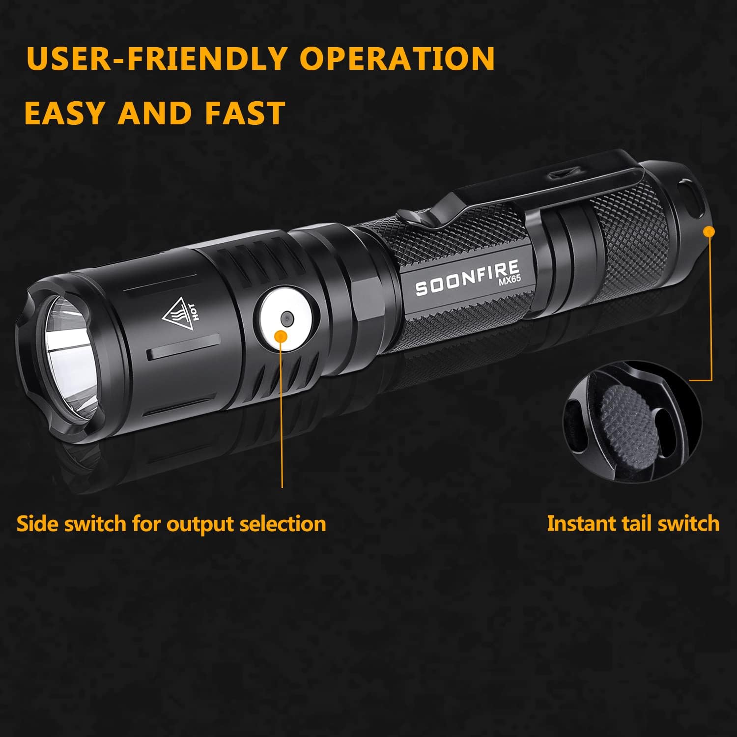 Soonfire MX65 Tactical Flashlight 1060 Lumens Built-in a Fast Charging Cool White Rechargeable LED Handheld Flashlights 5 Brightness LED Waterproof Flashlight : Tools & Home Improvement