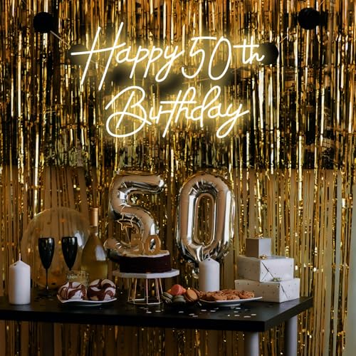 Image of Happy 50th Birthday Neon Sign For Birthday Party16.5 inch*10.5 inch Neon Happy Birthday Led Neon Light For Party Backdrop Wall Decor With Dimmable Switch Birthday Light Up Sign Birthday Gift