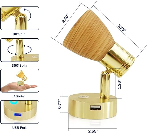 Miniatura 7 de Lámpara de lectura de 12 V con puerto USB para casa rodante con regulador de intensidad e interruptor táctil sensible integrado,lámpara de 3 W con