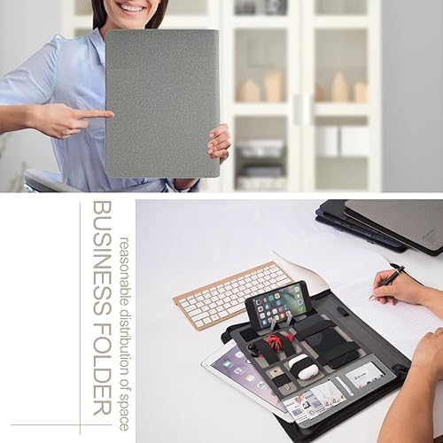 Miniatura 5 de Portafolio Portafolio con cremallera y portapapeles - Organizador de cuero para negocios - Portafolio con cremallera para mujeres y hombres (sin