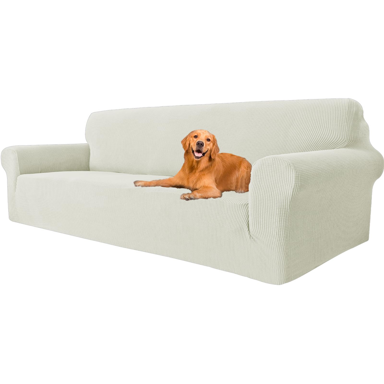 4-Seater Sofa Cover with Armrests, Super Elastic Sofa Cover, Adjustable, Anti-Scratch, Universal, with Non-Slip Foam, Washable, Modern, Natural Global Recycled Standard Global Recycled Standard Global Recycled Standard