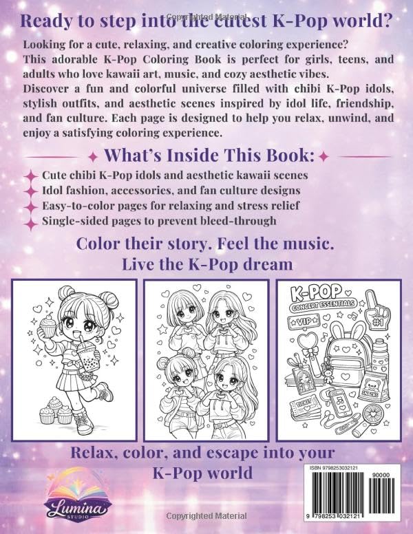 K-Pop Coloring Book: Cute Chibi K-Pop Idols & Kawaii Coloring Pages for Girls, Teens & Adults — Easy and Relaxing Designs with Idol Fashion, Accessories, Concert Scenes, Snacks & Fan Culture image 3