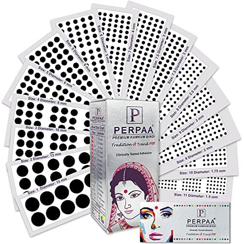 PERPAA Premium Velvet Sticker Kumkum Bindi Box of 15 Flaps with Different Size - Pottu for Women,Ladies, Girls (Black)