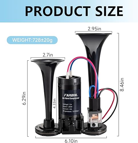 Vista 34 de FARBIN Bocina de aire para camión Bocina de tren para coche ruidoso bocina de coche con botón Bocinas de camión con compresor 12 V Airhorns Bocinas