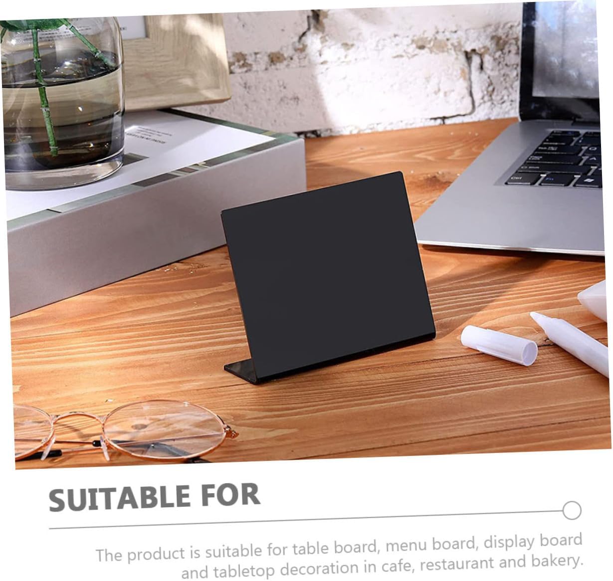 Operitacx Acrylic Message Board Small Blackboard with 12pcs Set and Marker, Black Desktop Writing Chalkboard for Wedding Tabletop Home Decoration