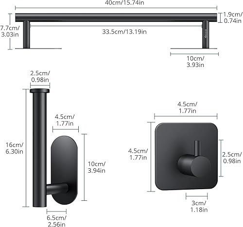 Miniatura 2 de JiGiU Toallero de 16 pulgadas, juego de accesorios de baño autoadhesivos con soporte para papel higiénico y 3 paquetes de ganchos para toallas, kit