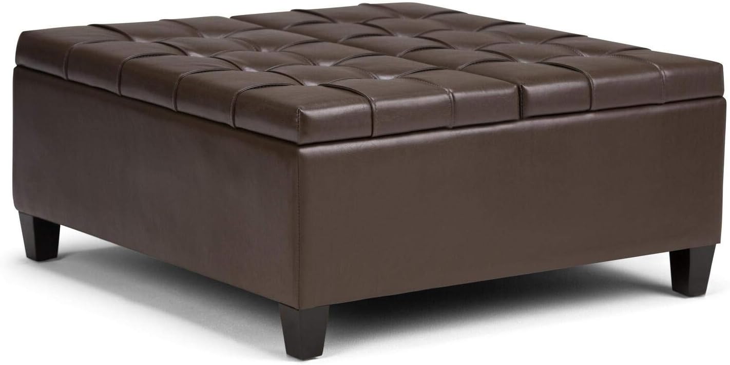 SIMPLIHOME Harrison 36 inch Wide Square Coffee Table Lift Top Storage Ottoman, Cocktail Footrest Stool in Upholstered Midnight Black Tufted Faux Leather for the Living Room, Traditional : Home & Kitchen