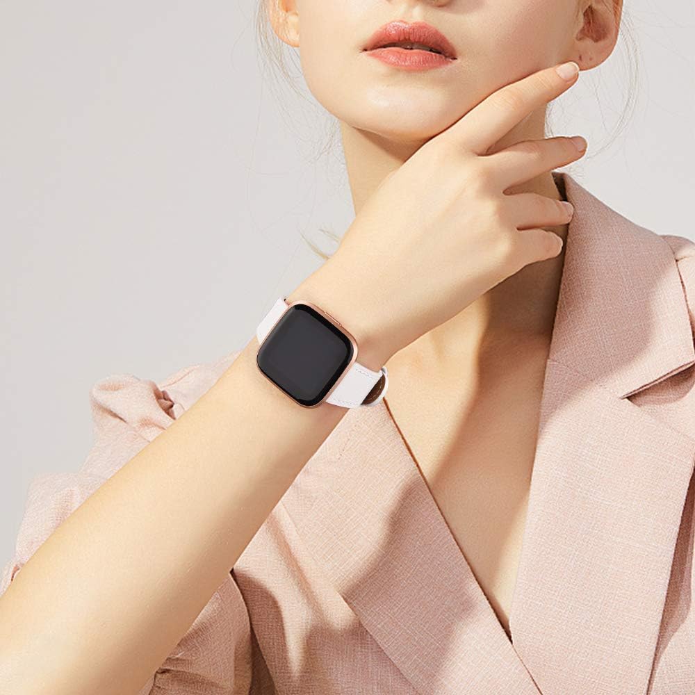 IEOVIEE Leather Band Compatible with Fitbit Versa 2 Bands, Leather Band Replacement Strap for Fitbit Versa 2 / Versa SE/Versa Lite/Versa Fitness Smart Watch (White)
