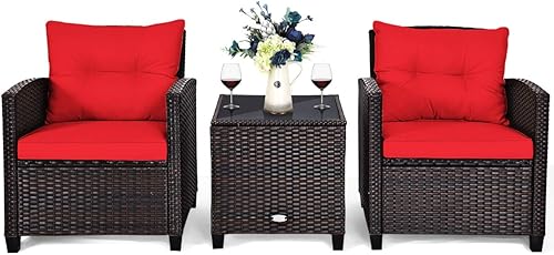 Miniatura 42 de Tangkula - Juego de muebles de patio de 3 piezas, mimbre de ratán de PE, para exterior, con cojín lavable y mesa de vidrio templado, muebles