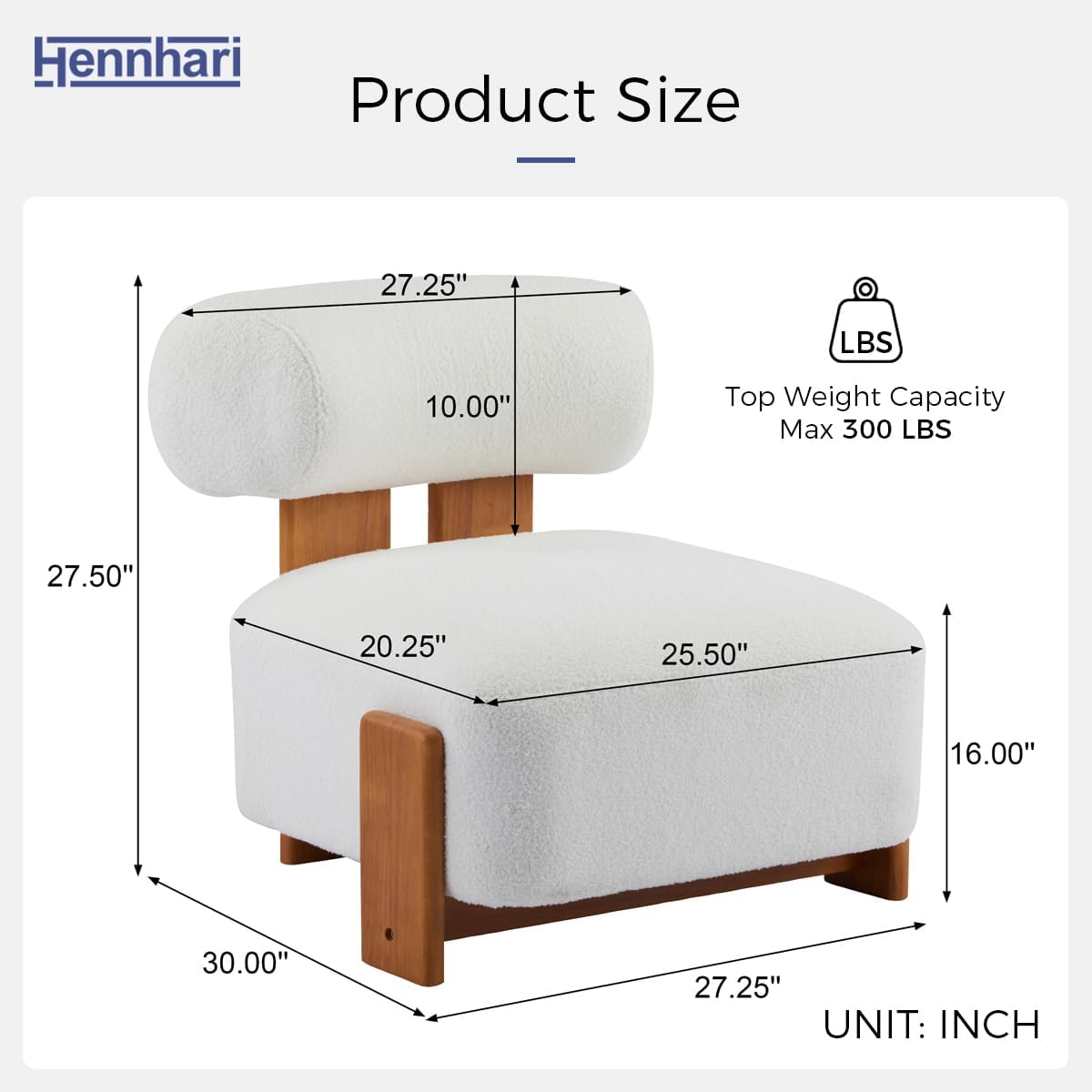 Boucle Accent Chair with Solid Wood Frame for Living Room, Modern Side Chair with Rolled Backrest, 27.25" Lounge Chair with Soft and Durable Boucle Fabric for Bedroom and Office (Beige)