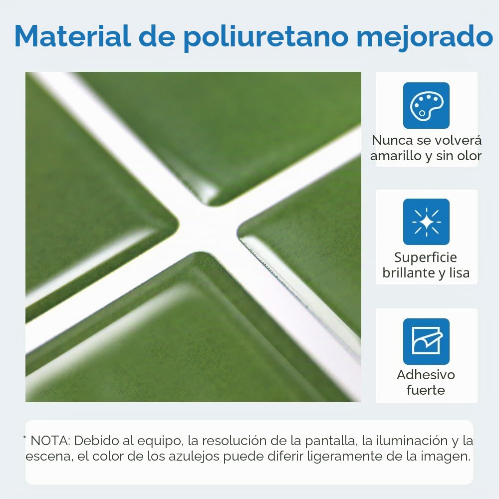 COMSTICKC Más Grueso Azulejos Adhesivos 3D Verde, 10 Piezas, Azulejos Autoadhesivos 3D de Vinilo, Paneles de Pared 3D para Salpicadero en Cocina y Baño, Impermeables, 30.5 x 30.5 cm, 2,5 mm de Grosor