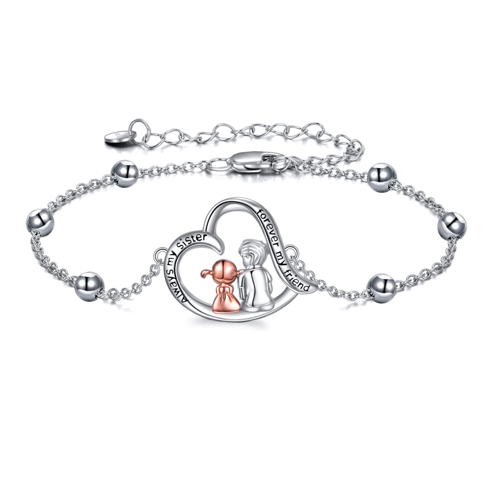 YFN Pulsera de plata de ley para hermano y hermana, regalo de joyería para niña, 5 inches, Plata de ley, No es una piedra preciosa