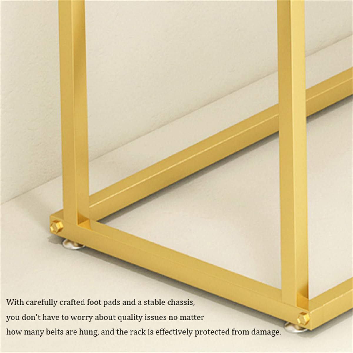 WSNCXFW Floor Mounted Belt Hanger, Metal Men Closet Display Stand Organizer, 3 Tiers Metal Freestanding Belt Display Rack,Clothing Store Boutiques Retail Storage Holder,Gold,30 Hooks