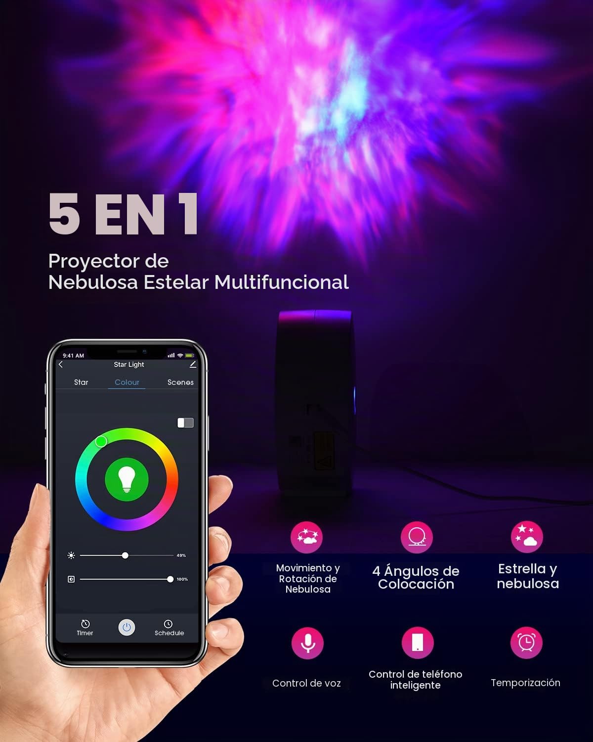 SUPPOU Proyector LED Alexa cielo estrellado, Smart Nightlight 3D Galaxy Proyector estrellado Lámpara para niños adultos con regulador RG/control de voz/conexión WiFi/compatible con Alexa Google