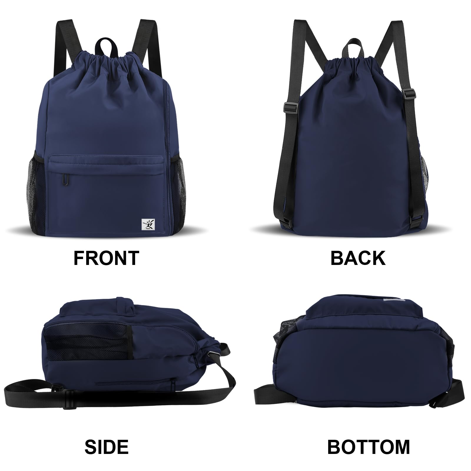 Risefit Drawstring Backpack with Mesh Pockets String Gym Bag Sackpack Sandproof Water Resistant Beach Backpack for Men Women - Image 6