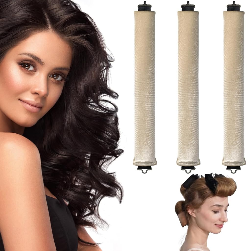 Heatless Hair Curler, Flexible Curling Rod with Hook, Satin Rollers for All Hair Types, No Heat Curls to Sleep for Curl Rods, Heatless Curls for Blowout Hair, Beige