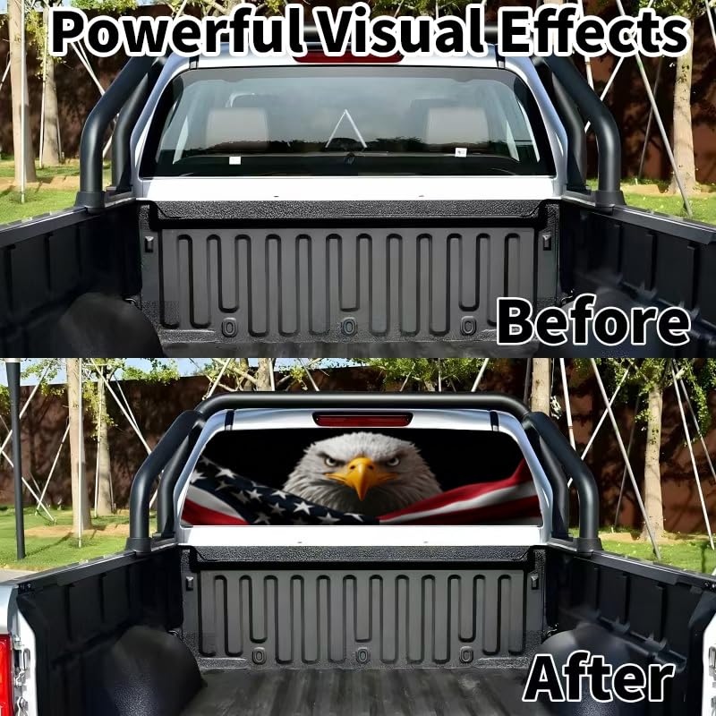 Image of Back Window Decals for Trucks - 65x17.3 in Eagle Flag Window Decal Rear Window Decals for Truck Decor, Creative Truck Rear Window Decal for Personalized Decoration - Eagle-32-S