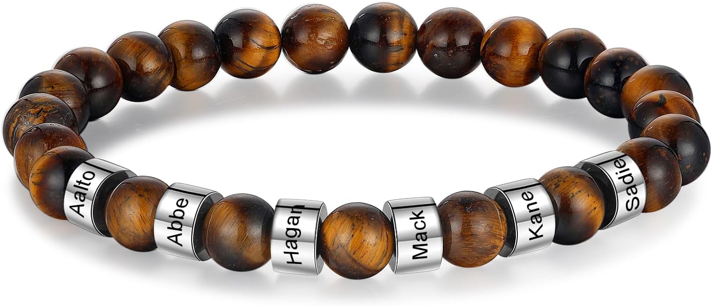ALBERTBAND Dad Gifts Personalized Name Bracelets for Men Women Custom Chakra Stone Bracelets for Men Beads Lava Stone Men's Bracelet Gift for Father Husband Him