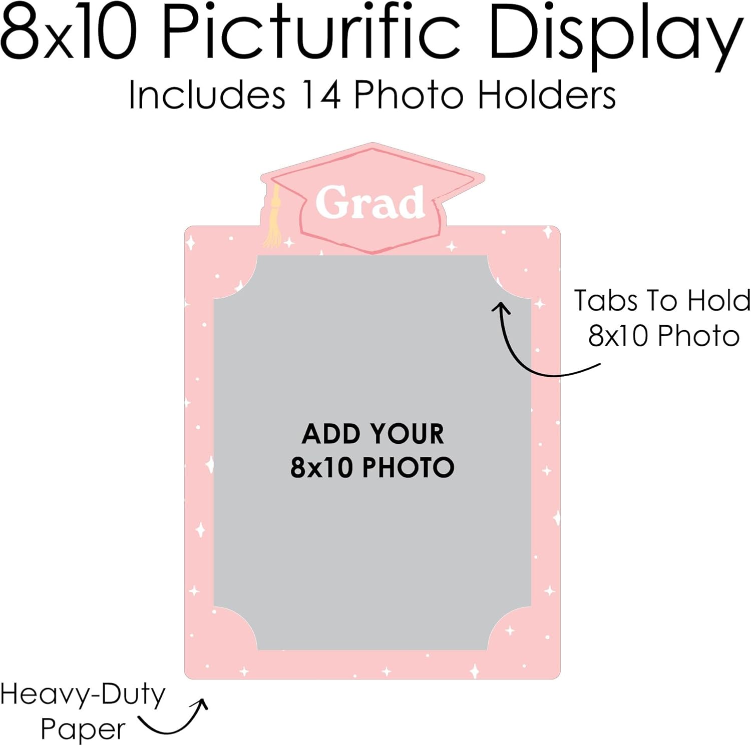 Big Dot of Happiness Pink Grad K-12 School Photo Display Frame, 8x10-inch Graduation Memory Wall, Professional Photo Holder Set, DIY Graduation Party Decorations, Picture Display Board