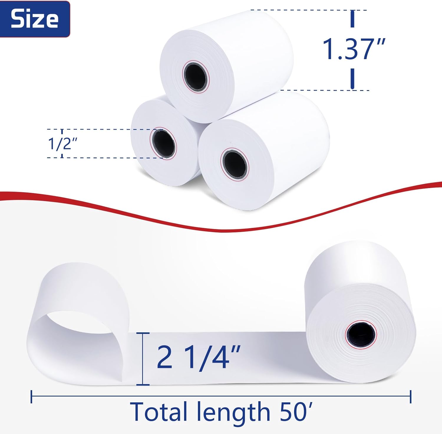 (100 Rolls) Premium 2 1/4 x 50 Thermal Paper Rolls - BPA Free Credit Card Receipt Paper, Suitable for POS & ATM Systems