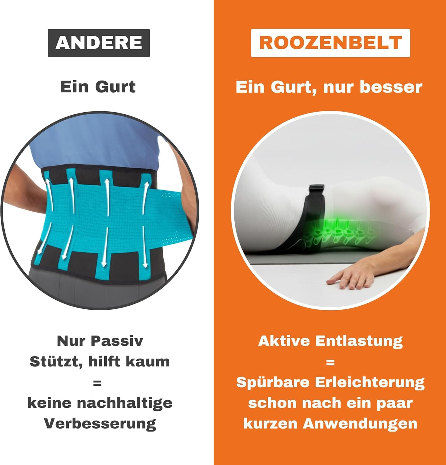 ROOZENBELT Rückenstrecker-Gurt | Wirbelsäule & Bandscheiben in 5 Min. täglich entlasten | bei Ischias, Hexenschuss & Verspannungen | von Physiotherapeut entwickelt | Strong (ab 65 kg)