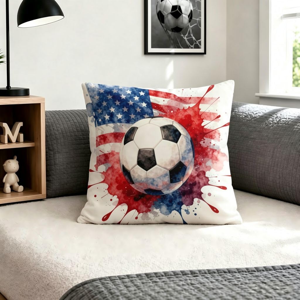American Flag Soccer Throw Pillow Covers-16x16