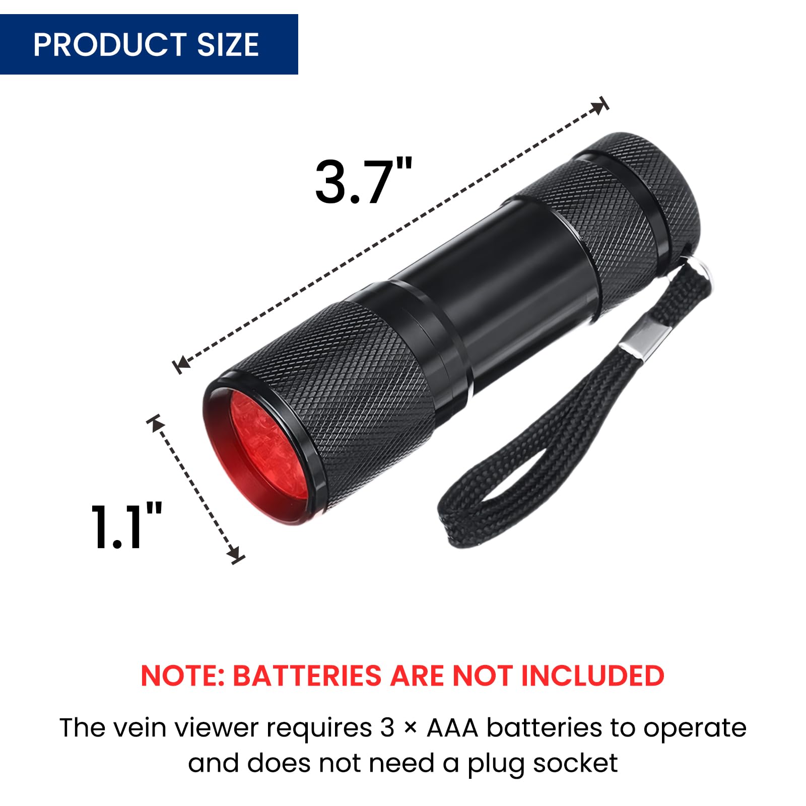 Vein Finder Viewer – Détecteur de veines portable – Lampe torche LED pour infirmières, dessine sur différents tons de peau (pile non incluse)