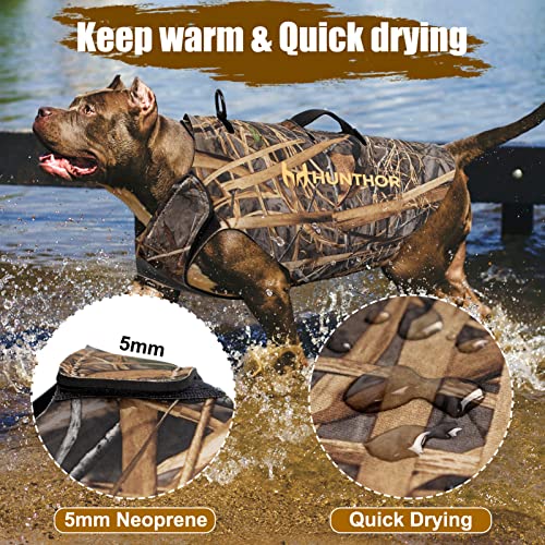 Hunthor Hund Jagdweste, 5mm Neopren Hundeweste Jagd, Verstellbare Hundejagdweste Wasservögel für Entenjagd (Camo, XL)