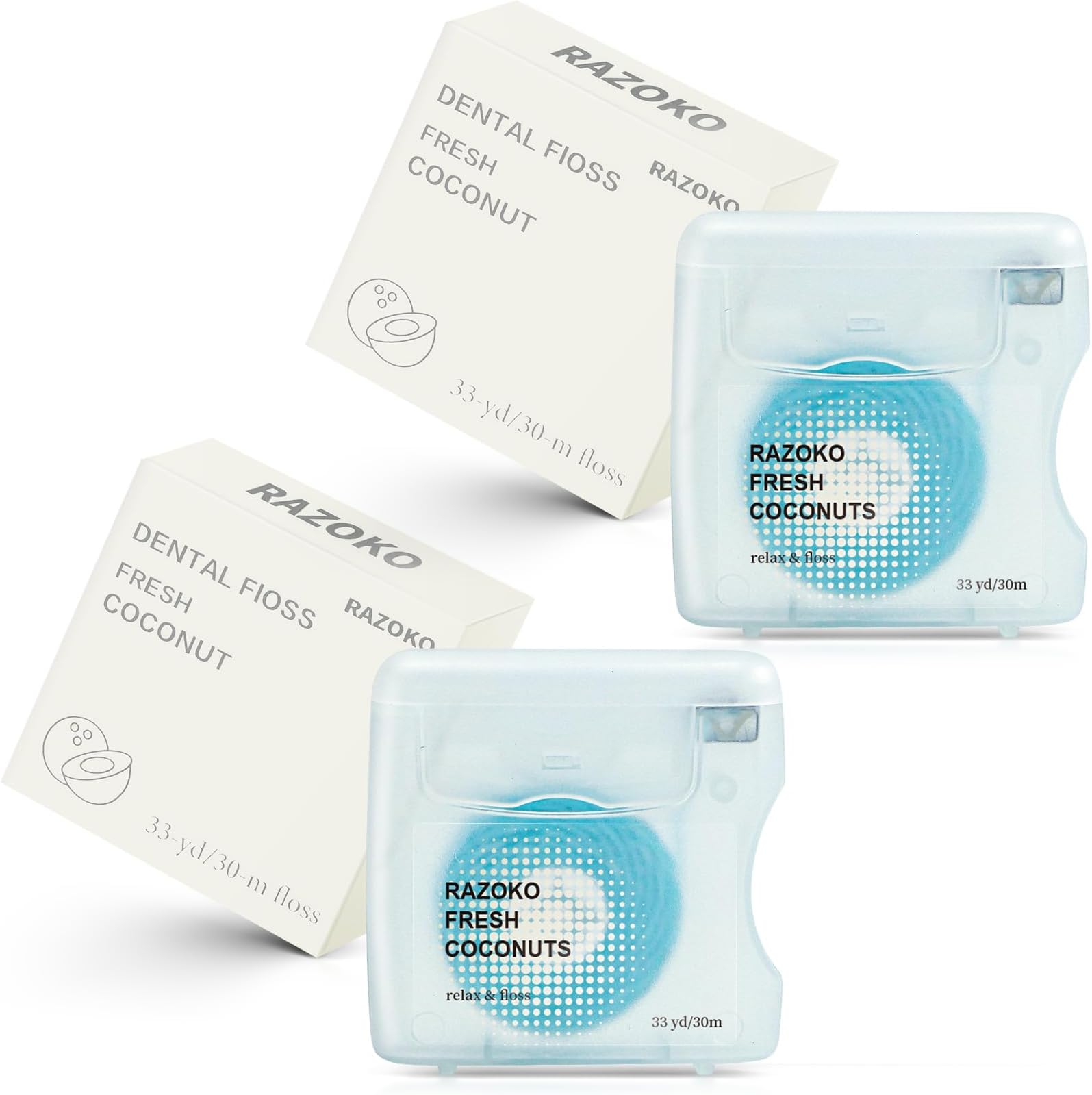 Coconut Oil Infused Woven Dental Floss, Vegan and Cruelty-Free, Coconut Scent, 4 Month Supply (33 Yds x 2 Units)