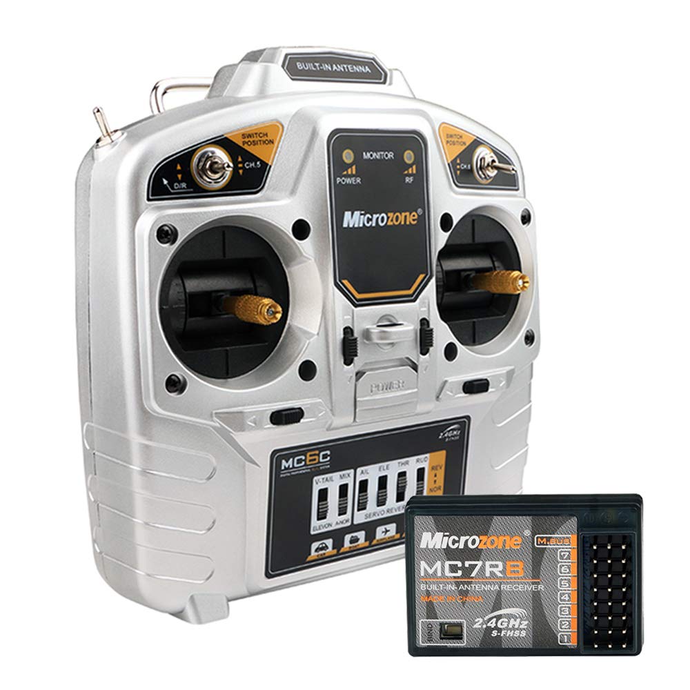 MC6C 2.4GHz 6 Channel Radio Transmitter with Antenna Receiver MC7RB Radio System for RC Airplane Drone Quadcopter RC Car Boat Helicopter, Battery Not