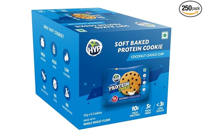 HYP Protein Cookies Coconut Choco Chip Pack of 6 - (42 g x 6)