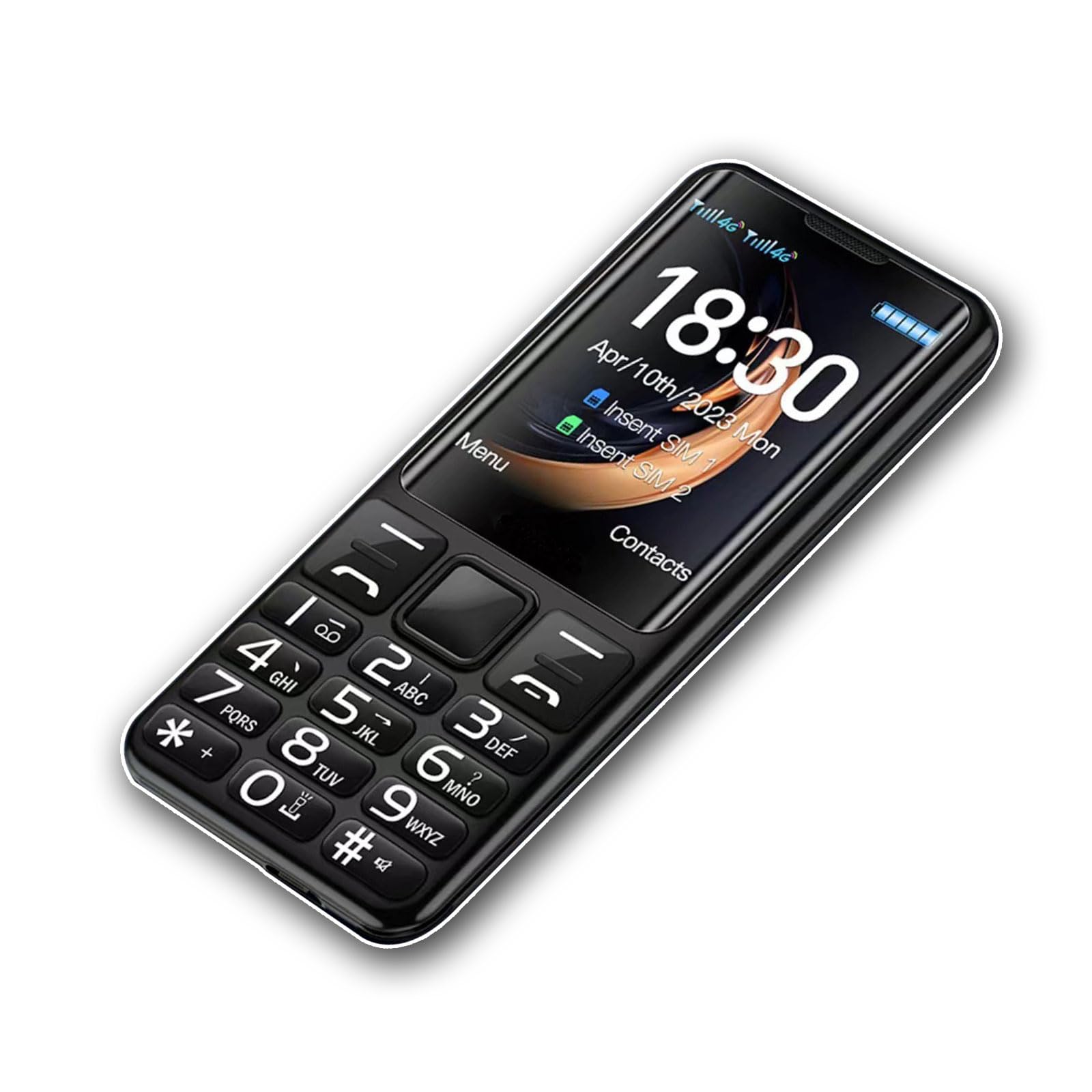 4G Przenośny Telefon Komórkowy Seniorów, Duży Przycisk Telefonu Komórkowego Funkcją SOS+Podstawowe Telefony Komórkowe Dwiema Kartami SIM+2,4-Calowy Wyświetlacz HD,Black
