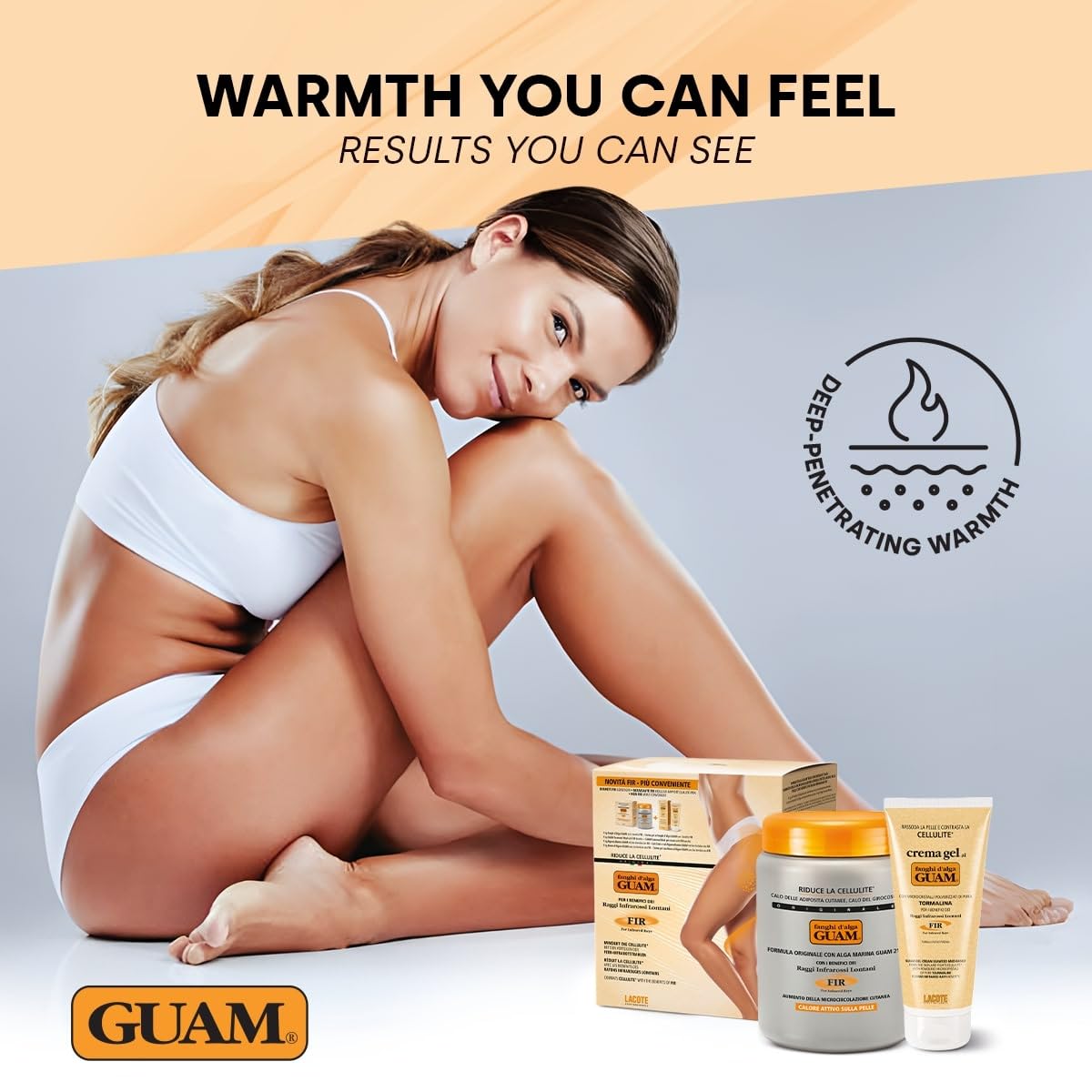 GUAM FIR Seaweed Mud Anti Cellulite Treatment + Tourmaline Cellulite Cream Gel Set - Body Leg & Tummy Tightening Duo - 1kg Hot Body Warp Cellulite Remover & 250ml Slimming Mud Gel - Skin Firming Cream