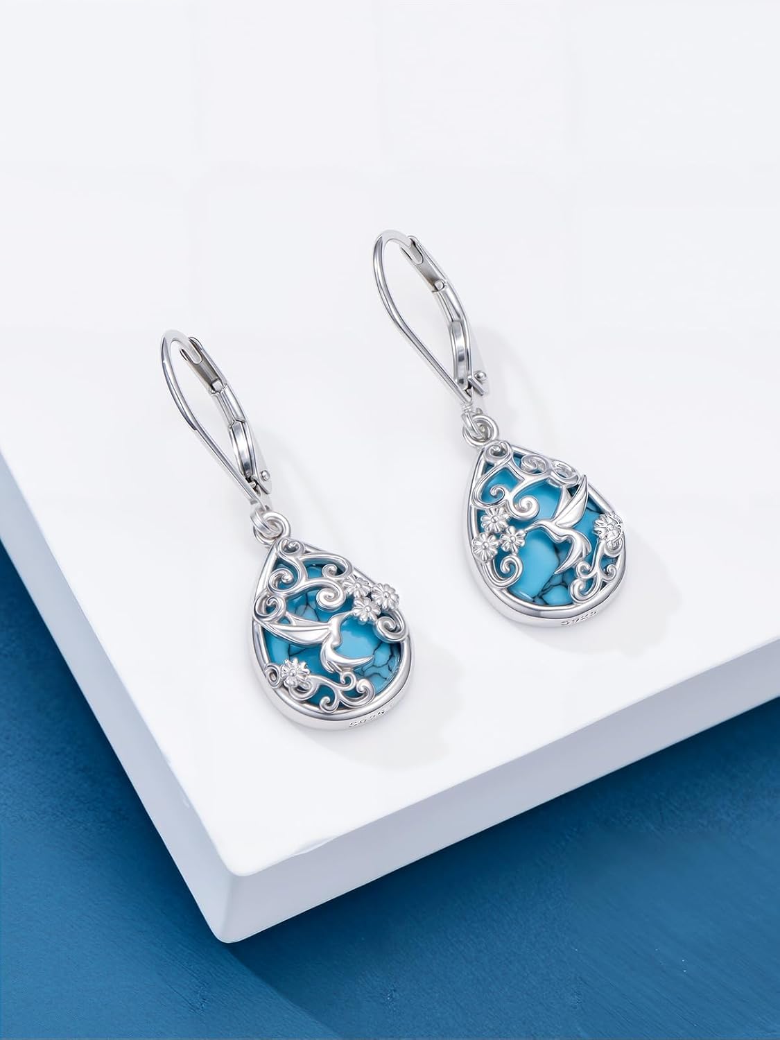 Dorunmo Sterling Silver Tree of Life/Filigree/Lotus/Heart Dangle Earrings Turquoise Abalone Shell Leverback Earrings Jewelry Gifts for Women Mom - Image 2