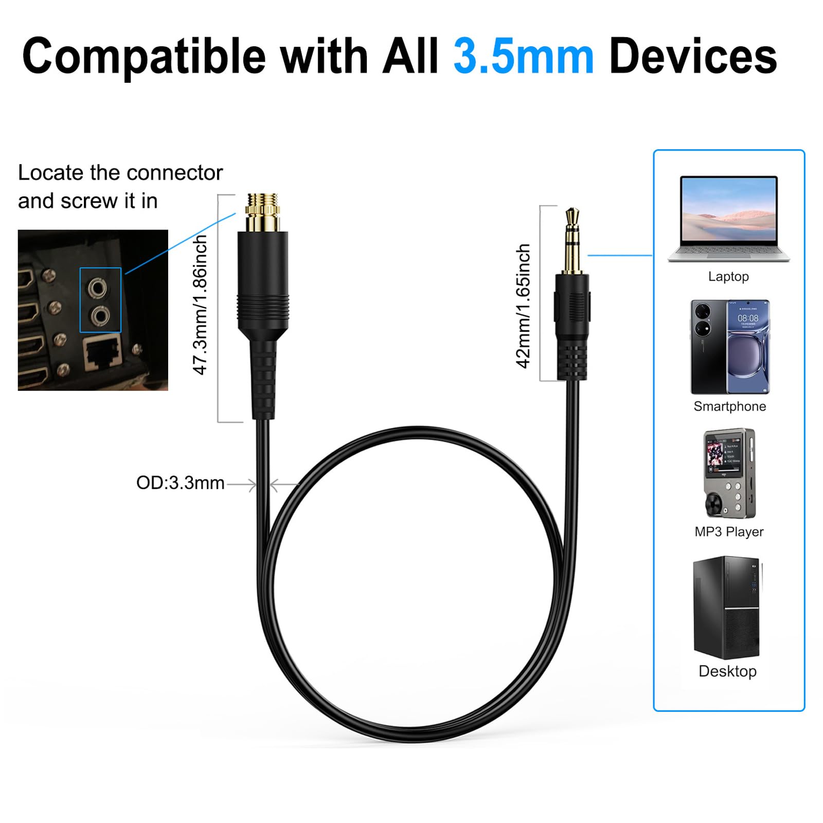 AUX 3,5 mm Stecker auf Buchse Sicherungsmutter Panel Mount Verlängerungskabel Auto Stereo TRS Audio Adapter Konverter Kabel (80 cm)