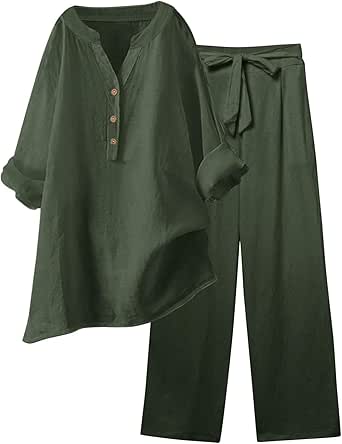 Herren Freizeitanzug Baumwolle-Leinen - 2-teilig Set Mit Hemd & Hose - Bequem & Atmungsaktiv