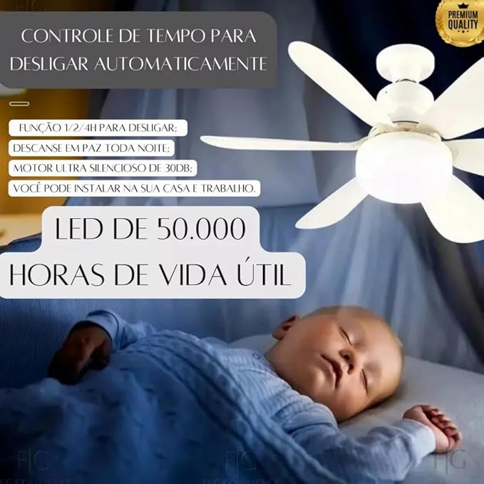 Ventilador de Teto Silencioso com Lâmpada LED – 3 Velocidades, Design Moderno e Econômico 5