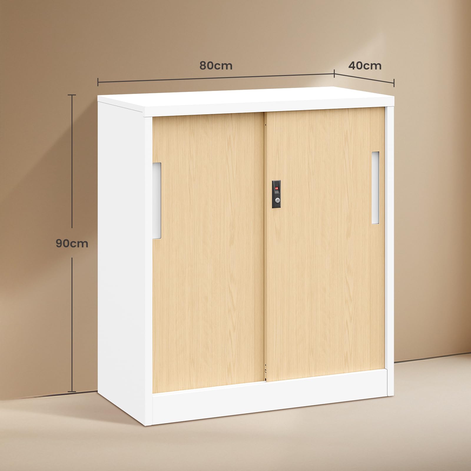 Sightlife Aktenschrank Schiebetürenschrank Büroschrank mit 2 Fächern Büromöbel Ordnerschrank Metallschrank Stahlschrank abschließbar Sideboard Büro Kommode Ordnerschrank Büromöbel 90x40x80cm