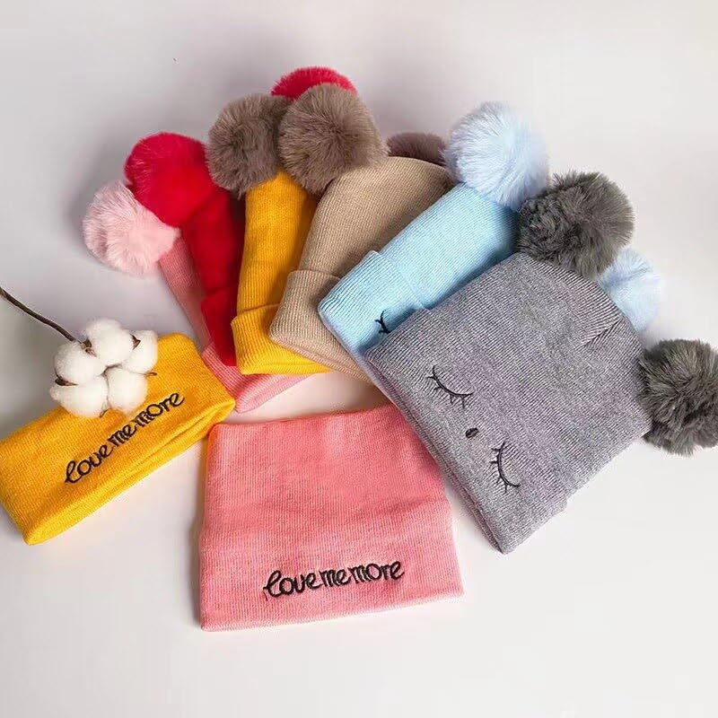 Image of F Y V Baby Kids Winter Beanie Cap with Warm Knitted Woollen Fur Lined Hat for Boys and Girls Age 1 to 6 Years Soft Stretchable Winter Cap Ear Cover Sky Blue Color