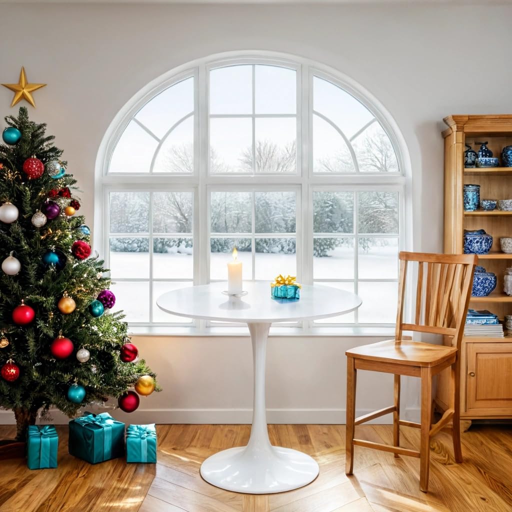 Modern Round Dining Table, 24 Inch Casual Coffee Table, Kitchen Dining Table, Seats 2-4, for Small Space, Dining Room, Living Room and Cafe, Christmas Furniture, White