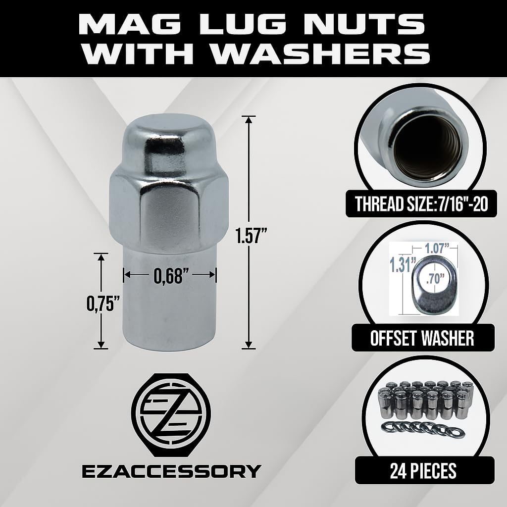 Cragar Standard Mag Lug Nut 7/16"-20 with Keystone Offset Washer Set of 24 Pcs