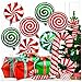 30Pcs Christmas Foil Balloons, Large Candy Cane Swirl Mylar Balloons with Ribbons, Red Green Balloons for Birthday and Candies Theme Party Decorations