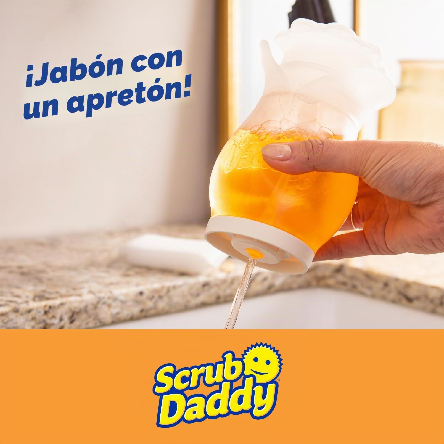 Scrub Daddy Soap Daddy - Dispensador de jabón líquido de Doble Cara para Fregadero de Cocina + Limpieza de baño - Recargable + Esencial para encimera fácil de Usar - Uso con jabón de Manos o Platos -