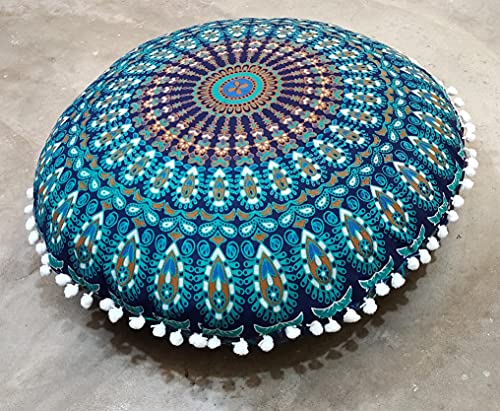My Dream Carts 22 Inch Floor Pillows Covers Only Cushion Cover Pouf Case Seating Seat Bohemian Decorative Mandala Throw Pillows Round Ottoman Bedroom Outdoor (22” Pillow Cover Only, Without Insert)