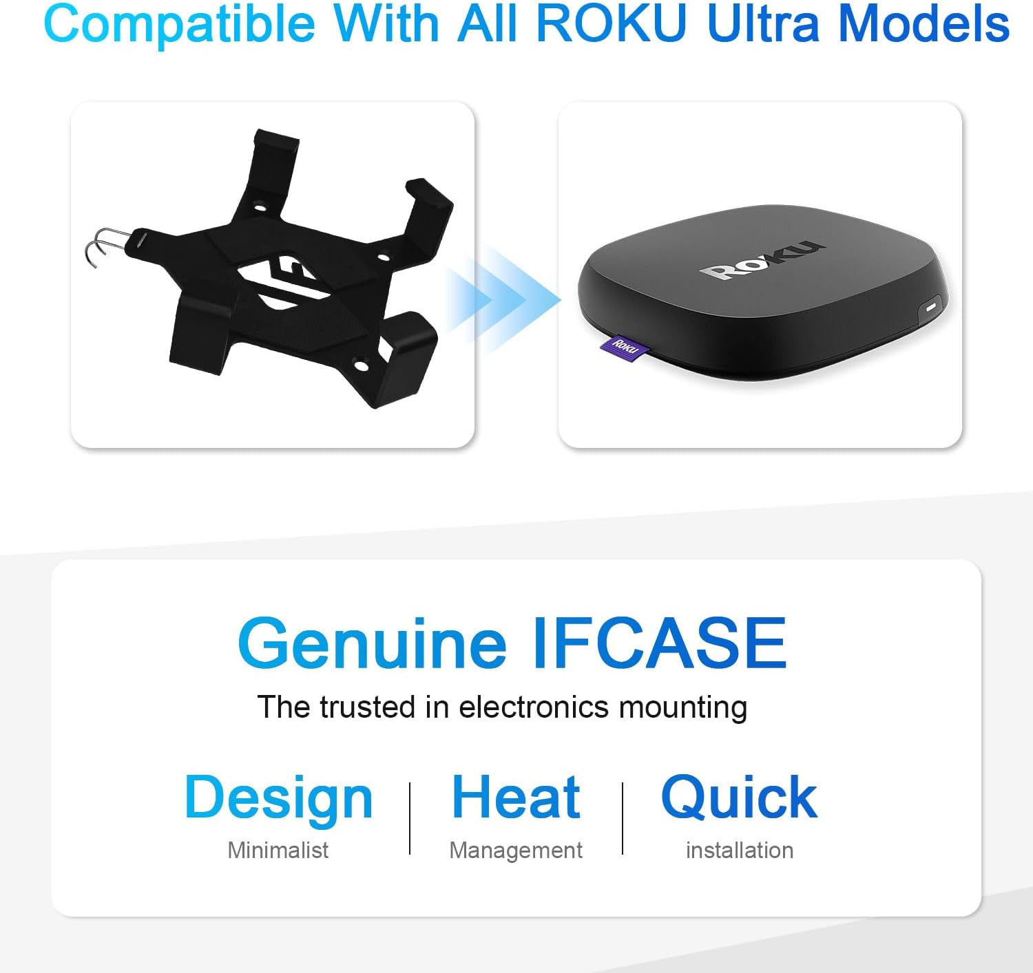 IFCASE Metal Mount Compatible with Roku Ultra for Wall/Back of TV/TV Vent (Black) 2 Packs