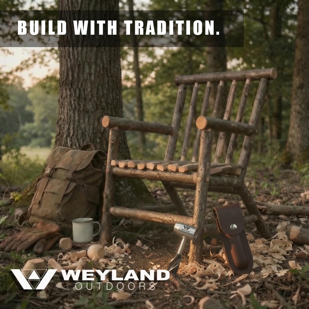 WEYLAND Bushcraft Settlers narzędzie survivalowe ręczny świder klucz - Bush Craft Gear and Equipment Scotch Eye Wood Drill Peg i ręczny przyrząd do otworów, wielofunkcyjne narzędzie do biwakowania,
